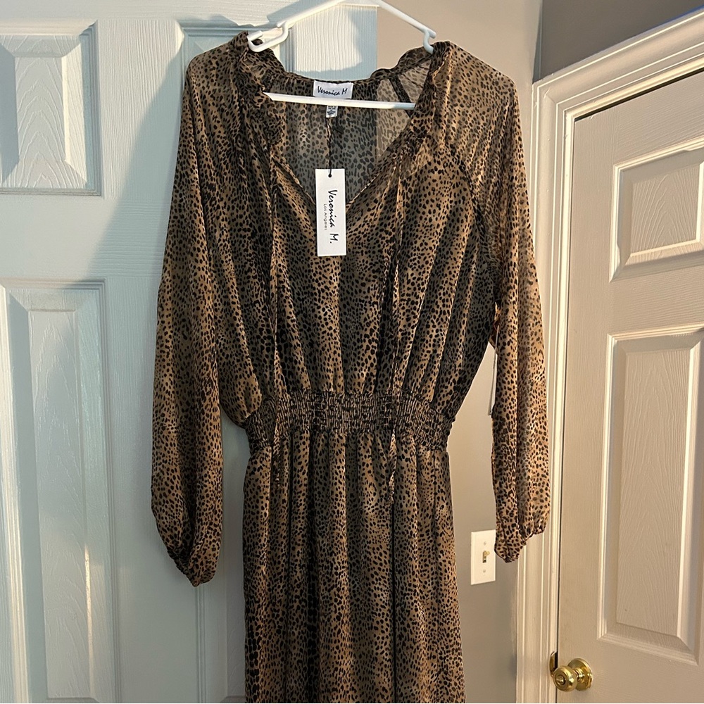 Veronica M Long Sleeve Animal Print Dress